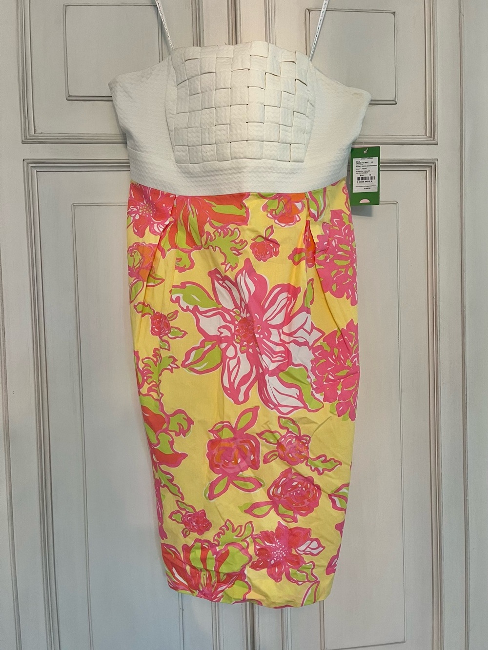 Lilly Pulitzer Strapless Floral Yellow & Pink Sundress with White Woven Bodice